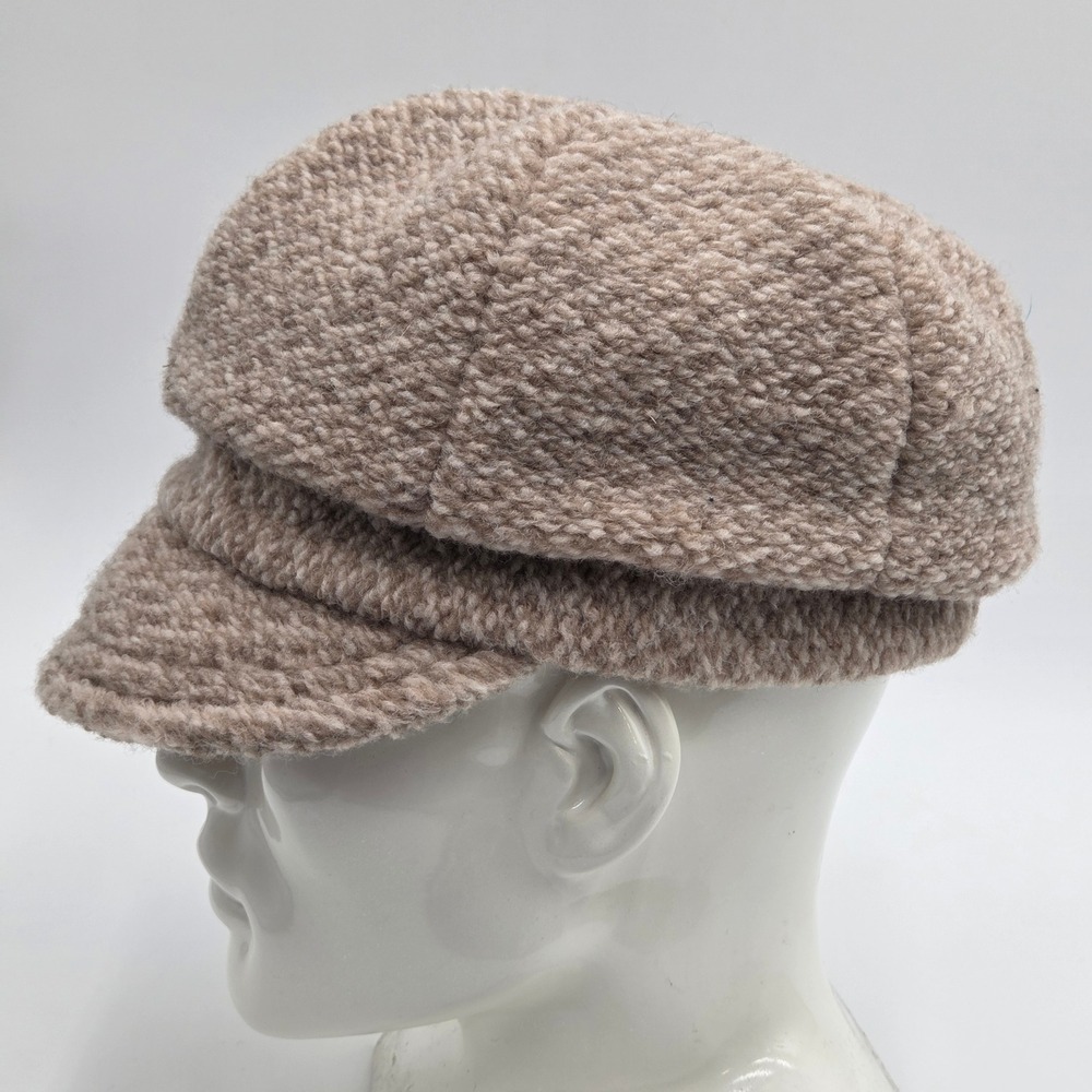 Bordoni Womens Newsboy Cap Beige Wool Blend Herringbone Made in Italy - Picture 4 of 7